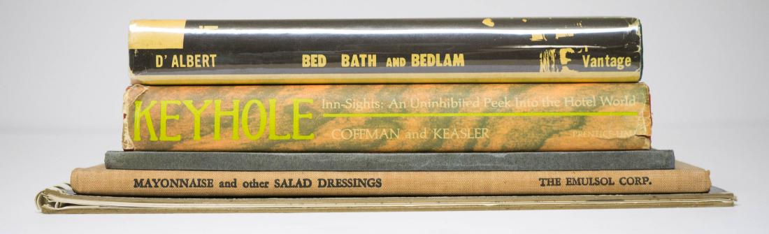 Group of Five Drink and Food Books: Group of Five Drink and Food Books. Including The Compleat Martini Cook Book and Bed, Bath and Bedlam. Provenance: Estate of Russell Johanson, Ravenna Rare Books. We gladly combine shipping on all pur