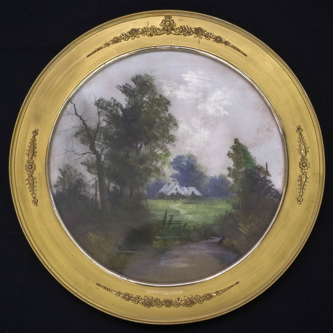 Antique Round Framed Pastel Painting (1 of 2)