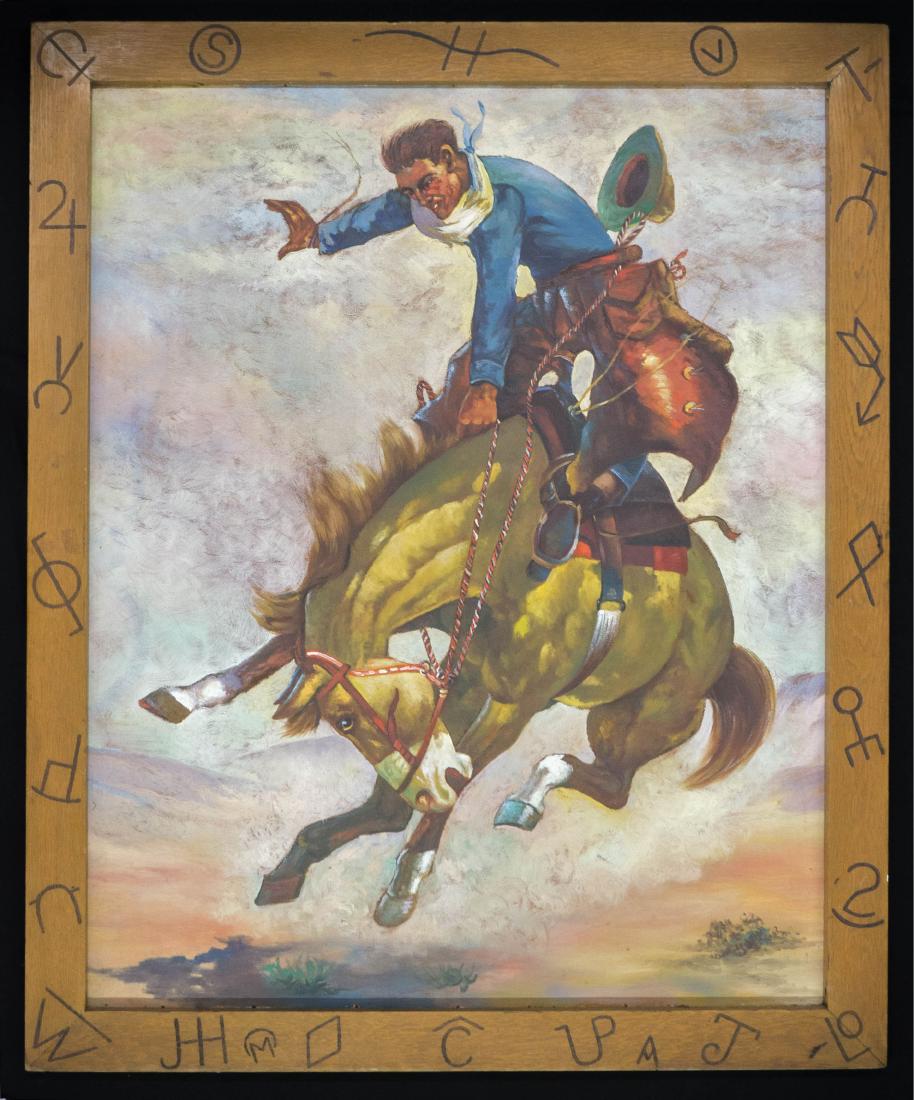 A Large Vintage Oil Painting of Bronco Buster (1 of 1)