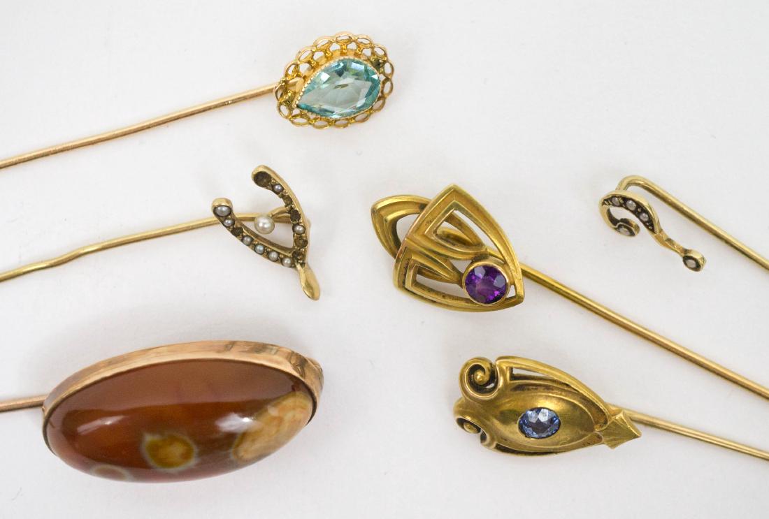 Group of 14k and 10k Gold Stickpins, Six (1 of 1)