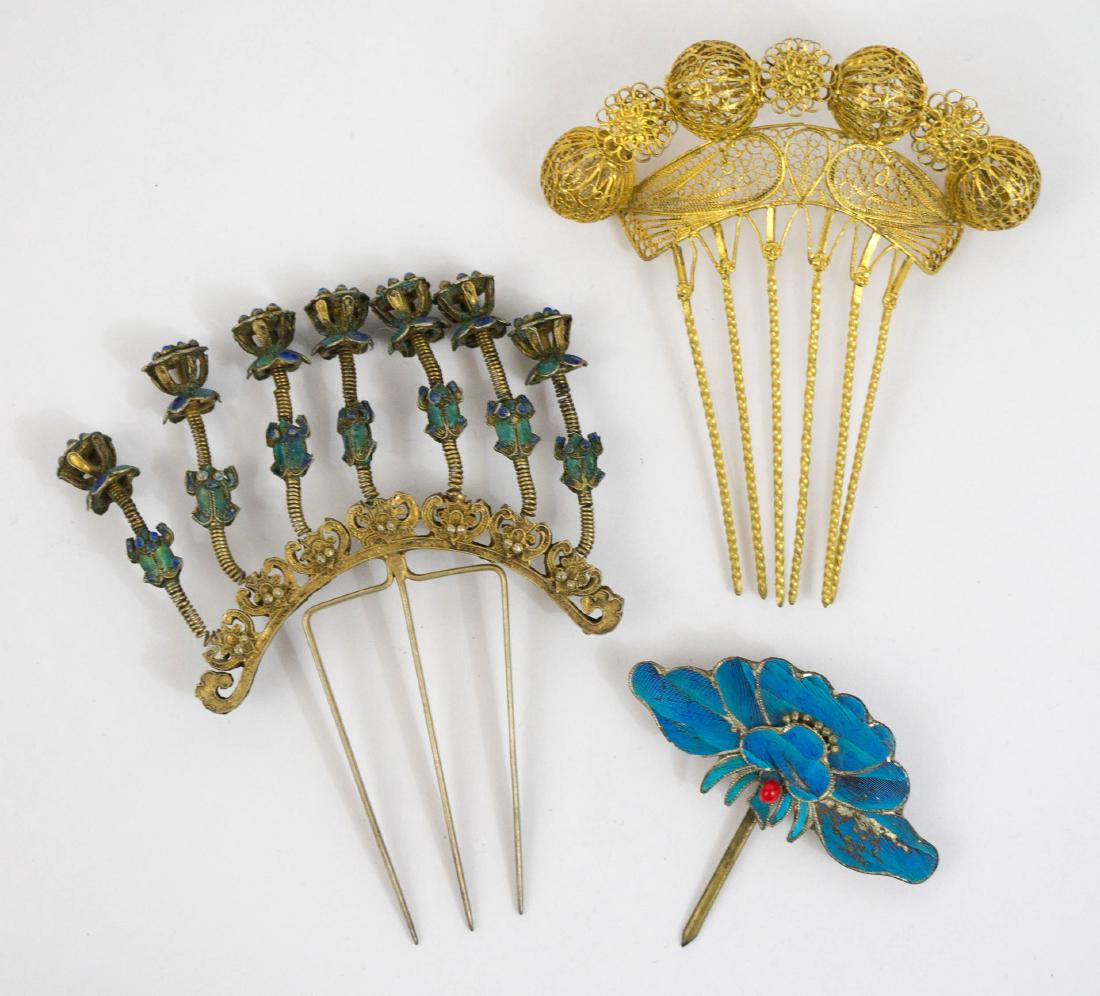 Antique Chinese Ornate Enamel Hairpins (1 of 1)