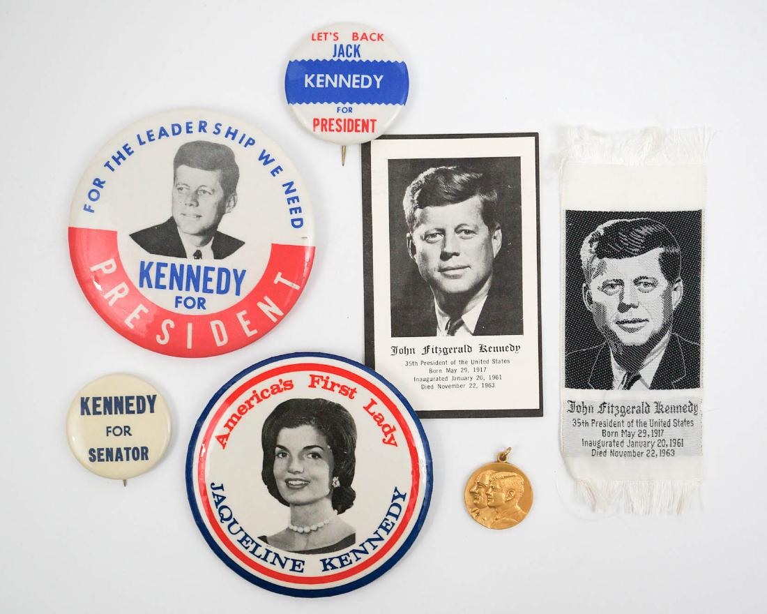 JFK John F. Kennedy Pinback Buttons and Silk (1 of 2)