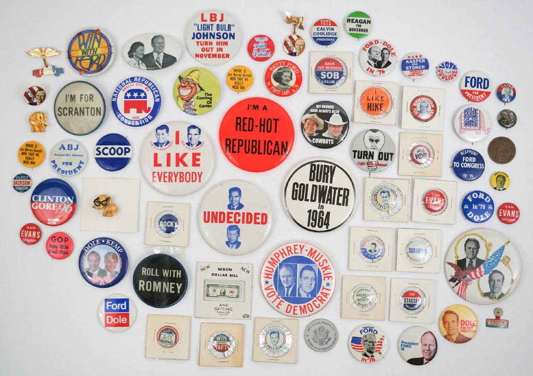 Group Sixty Political Pinback Buttons (1 of 2)