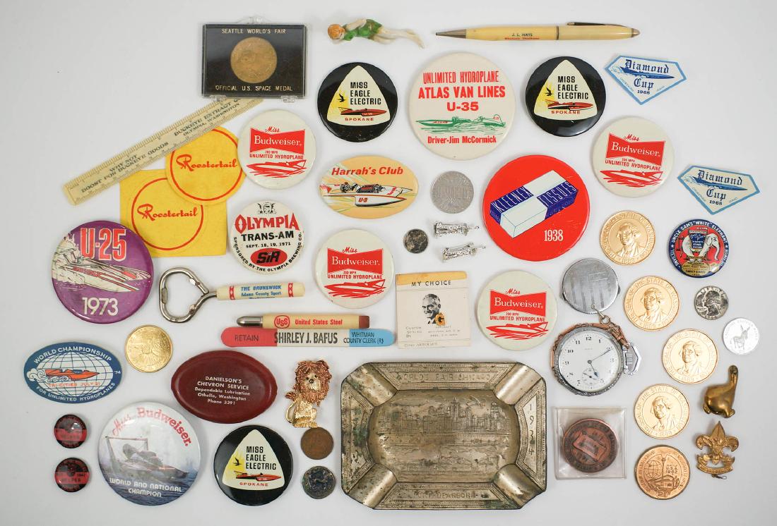 Group Fifty Vintage Pinback Buttons, Hydroplanes (1 of 2)