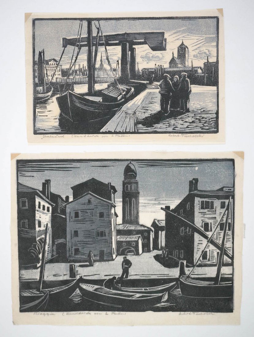Lot of 2 Herbert Tucholski German Signed Woodcuts. (1 of 5)