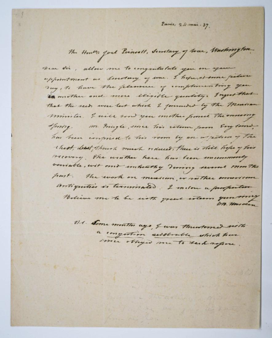 D.B. Warden Letter to Secretary War Joel Poinsett (1 of 2)