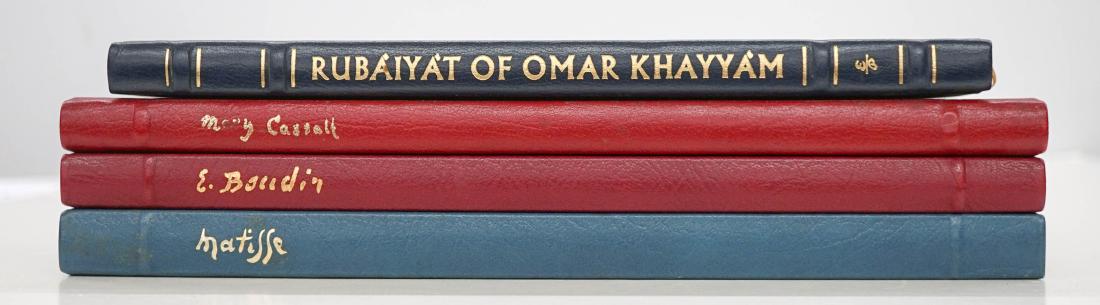 Four Easton Press Books Collector's Editions: Four Easton Press Books. Includes: Eugene Boudin, Henri Matisse, Mary Cassett and Rubaiyat of Omar Khayyam. Some cover fading on first three. We gladly combine shipping on all purchases for this aucti