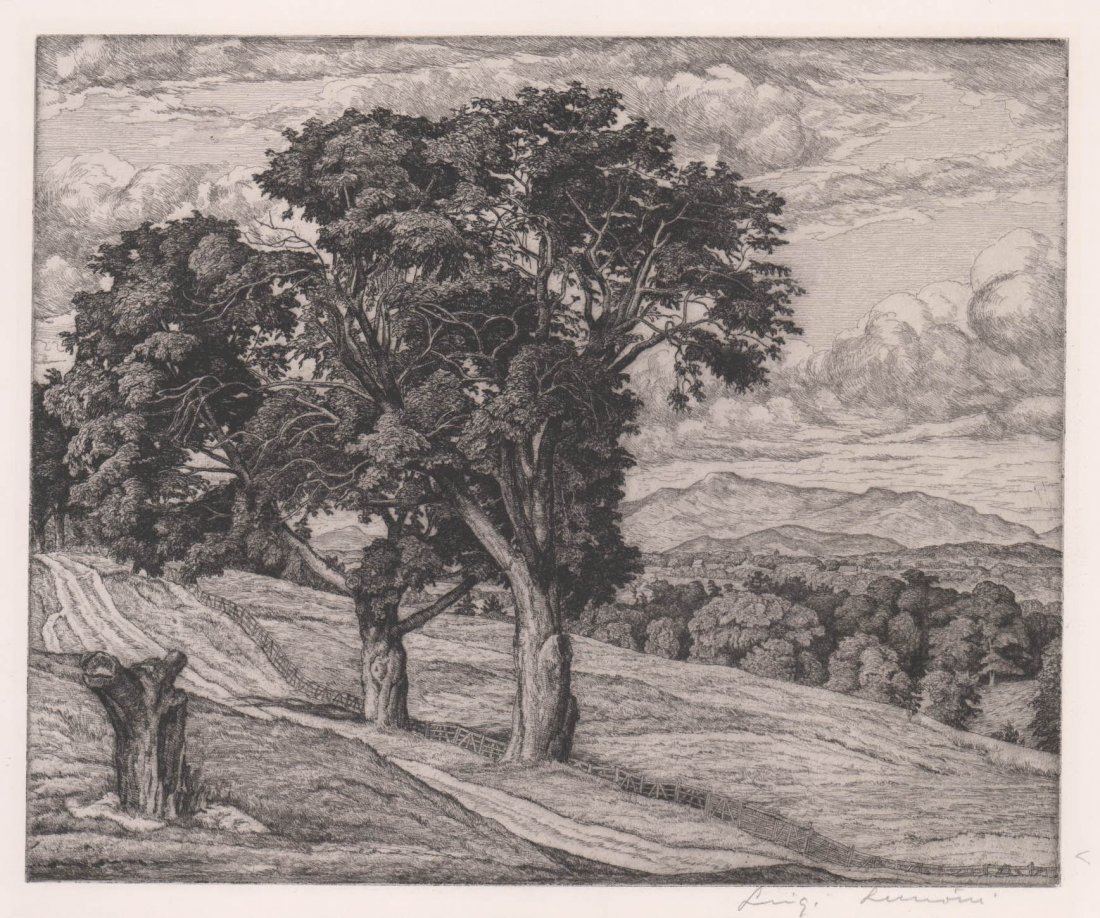 Luigi Lucioni Etching Trees and Mountains (1 of 4)