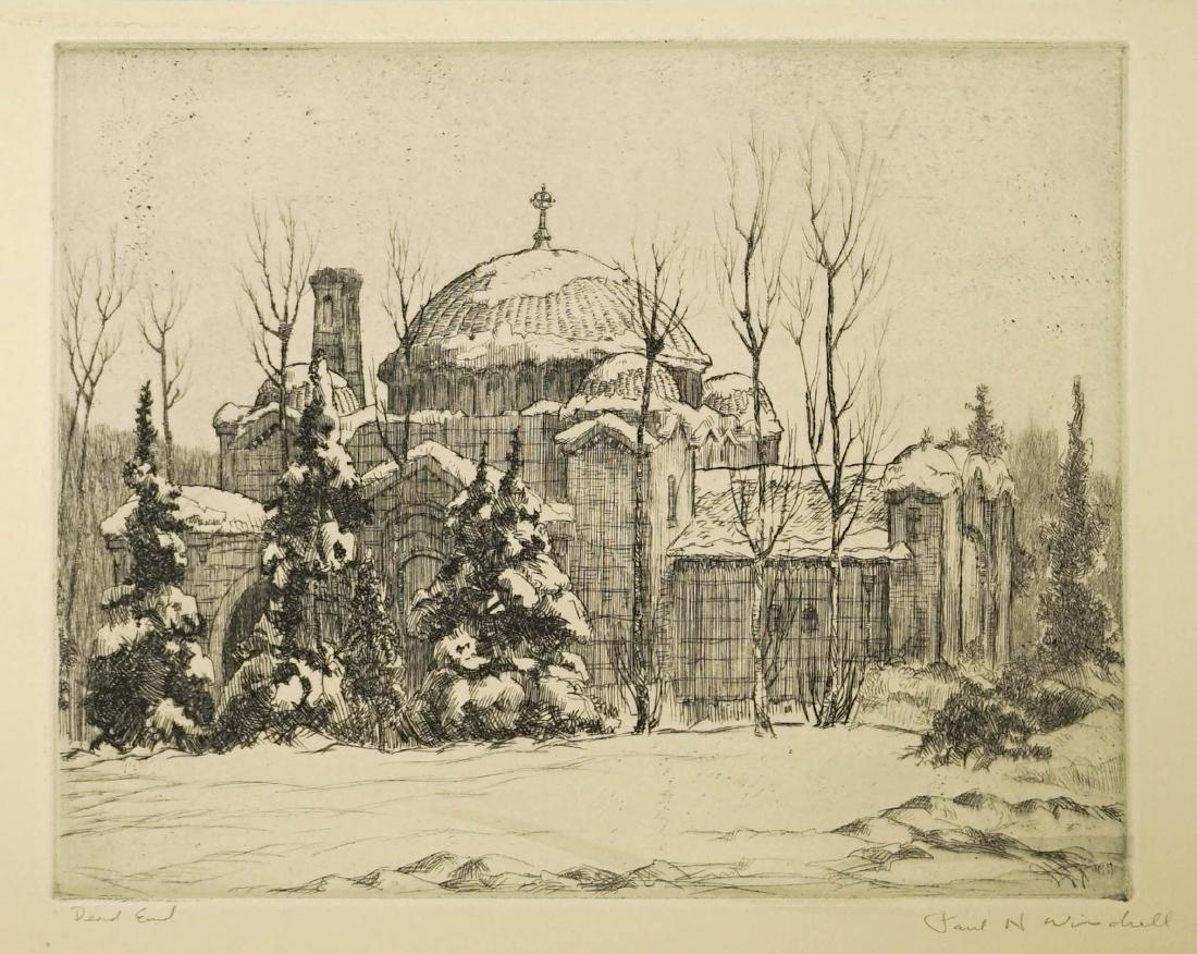 Paul Winchell Etching: Paul Winchell (Minnesota 1903-1972) original pencil signed etching. Signed in pencil 'Paul Winchell' lower right. Measures 8" x 10" (plate size), and measures 9 5/16" x 12 1/16" (sheet size). Excellen