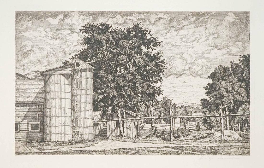 Luigi Lucioni Etching [Two Silos] (1 of 2)