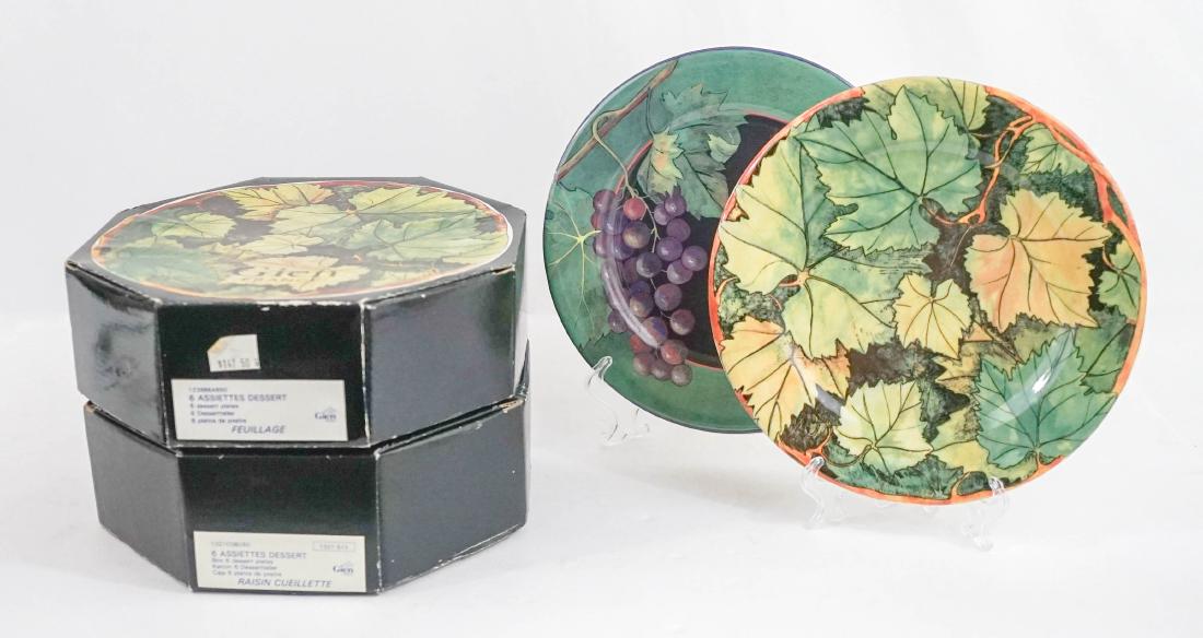 Twelve Gien France 8.5" Dessert Plates: Twelve Gien France 8.5" desert plates in two different patterns. All are mint in box. We ship most items in-house with the exception of furniture, large or heavy artwork, heavier items or extremely fr