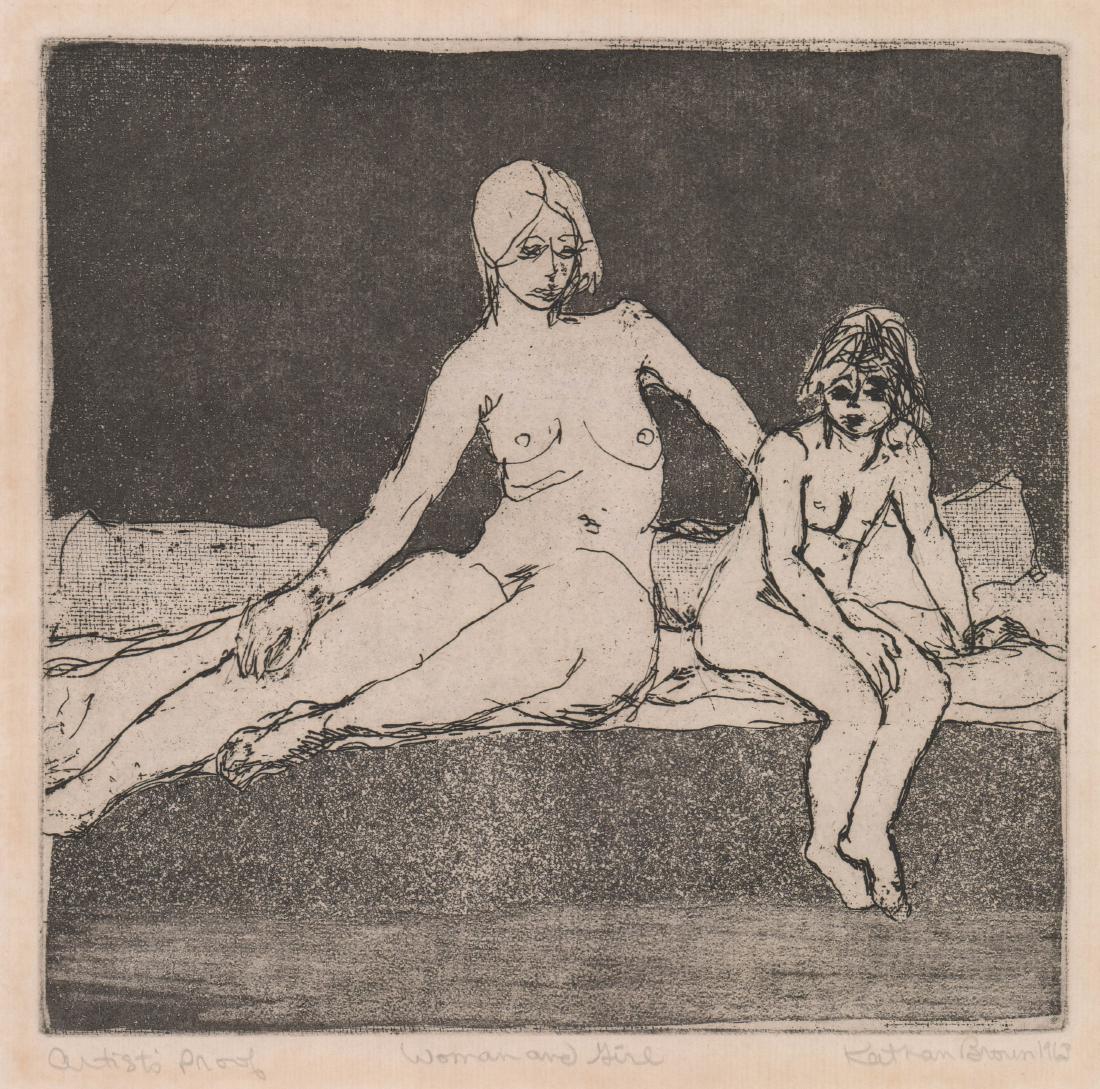 Mid-Century Signed Etching [Woman and Girl] (1 of 4)