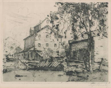 John William Beatty (Ontario, Canada) Etching: John William Beatty (Ontario, Canada 1869-1941) original pencil signed etching. Signed in pencil 'J.W. Beatty' lower right. Measures 6.75" x 9" (plate size) and measures 8 7/8" x 10" (sheet size). G/V