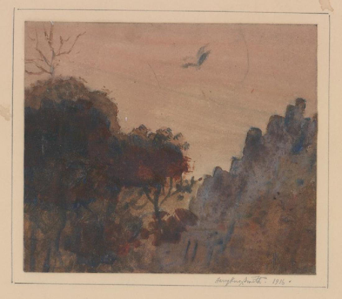 Harry Knox Smith (1879 - 1957) Original Art: Harry Knox Smith (1879 - 1957) mixed media original art. Signed and dated in pencil 'Harry Knox Smith 1916' lower right. Measures 4" x 4 5/8" (image size) and measures 6.5" x 7.25" (sheet size). The a