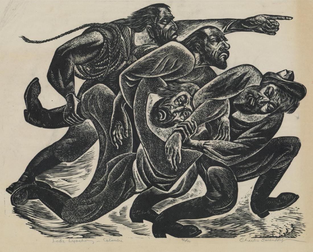 Charles Surendorf (1906-1979) Wood Engraving: Charles Surendorf (American 1906-1979) original pencil signed wood engraving. Signed in pencil 'Charles Surendorf' lower right. Numbered in pencil "Ed/100" lower center and titled "Lodz Lynching-Colum