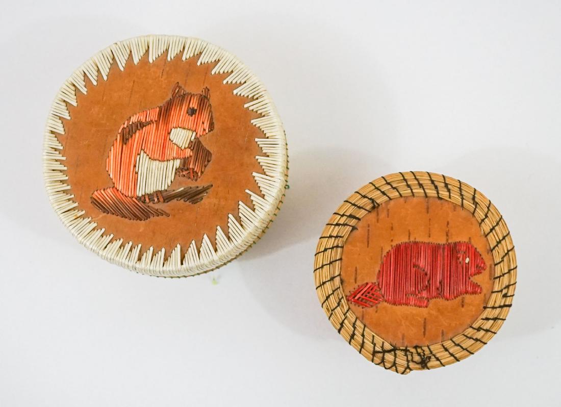 Iroquois Porcupine Quill Animal Birch Baskets (1 of 3)