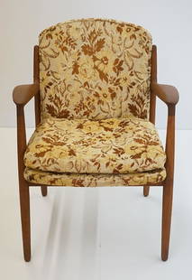 Knud Andersen for J.C.A. Jensen Teak Armchair: Knud Andersen for J.C.A. Jensem teak armchair. Measures 33.5" 25.5" x 20.5". In excellent condition appearing to have been professionally reupholstered and refinished. Outside shipping required on thi