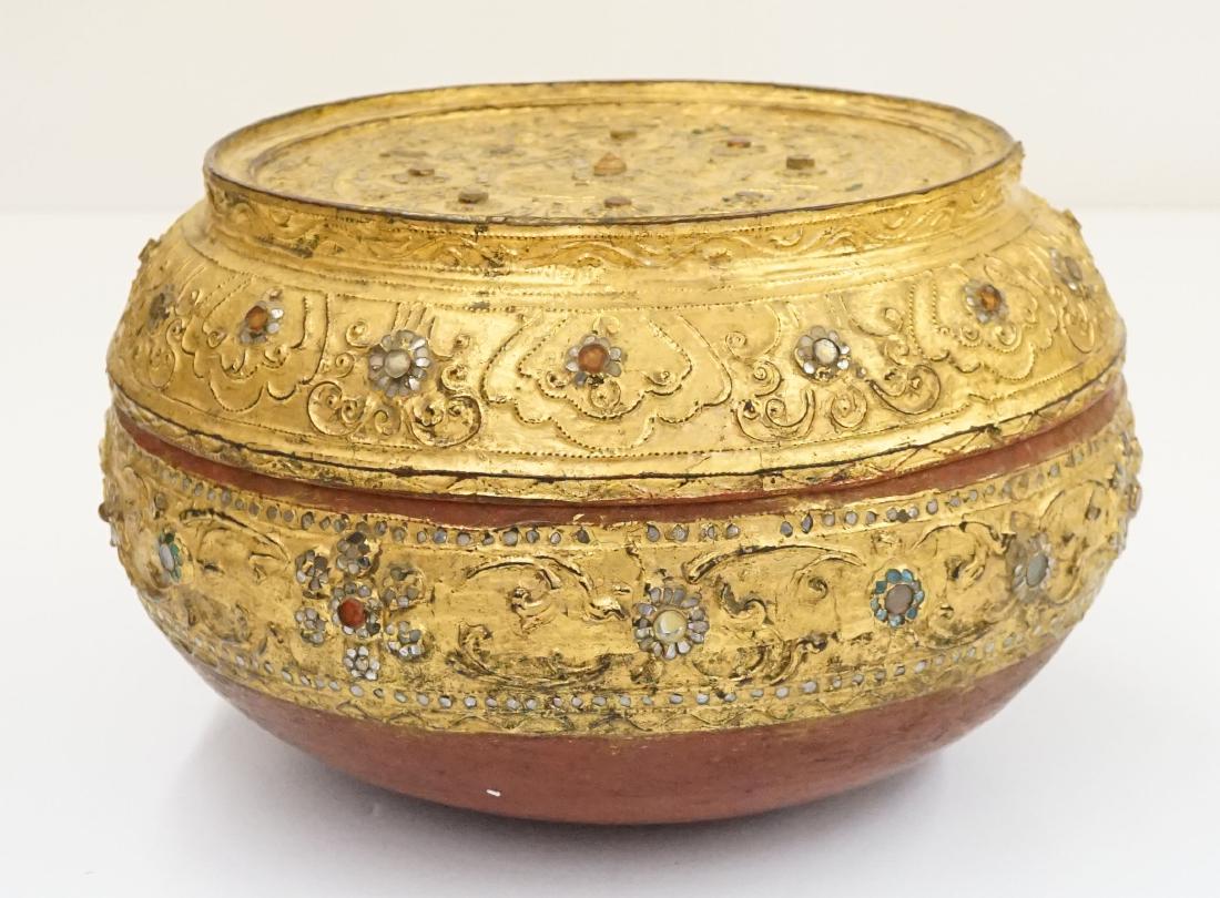 Burmese Gilded Red Lacquer Ornate Covered Box (1 of 3)