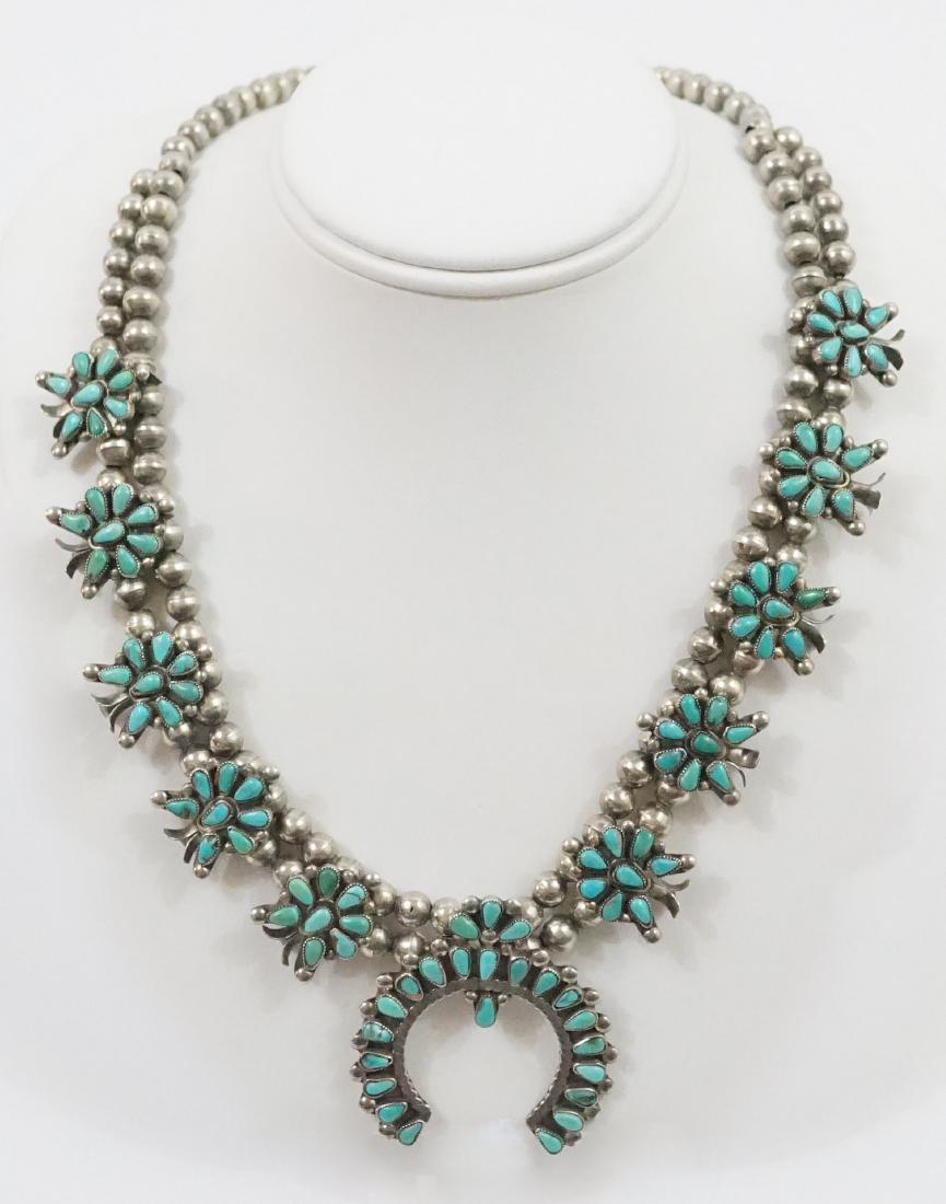 Zuni Squash Blossom Silver & Turquoise Necklace (1 of 4)
