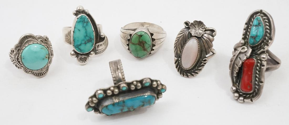 Six Vintage Signed Southwest Native American Rings (1 of 7)