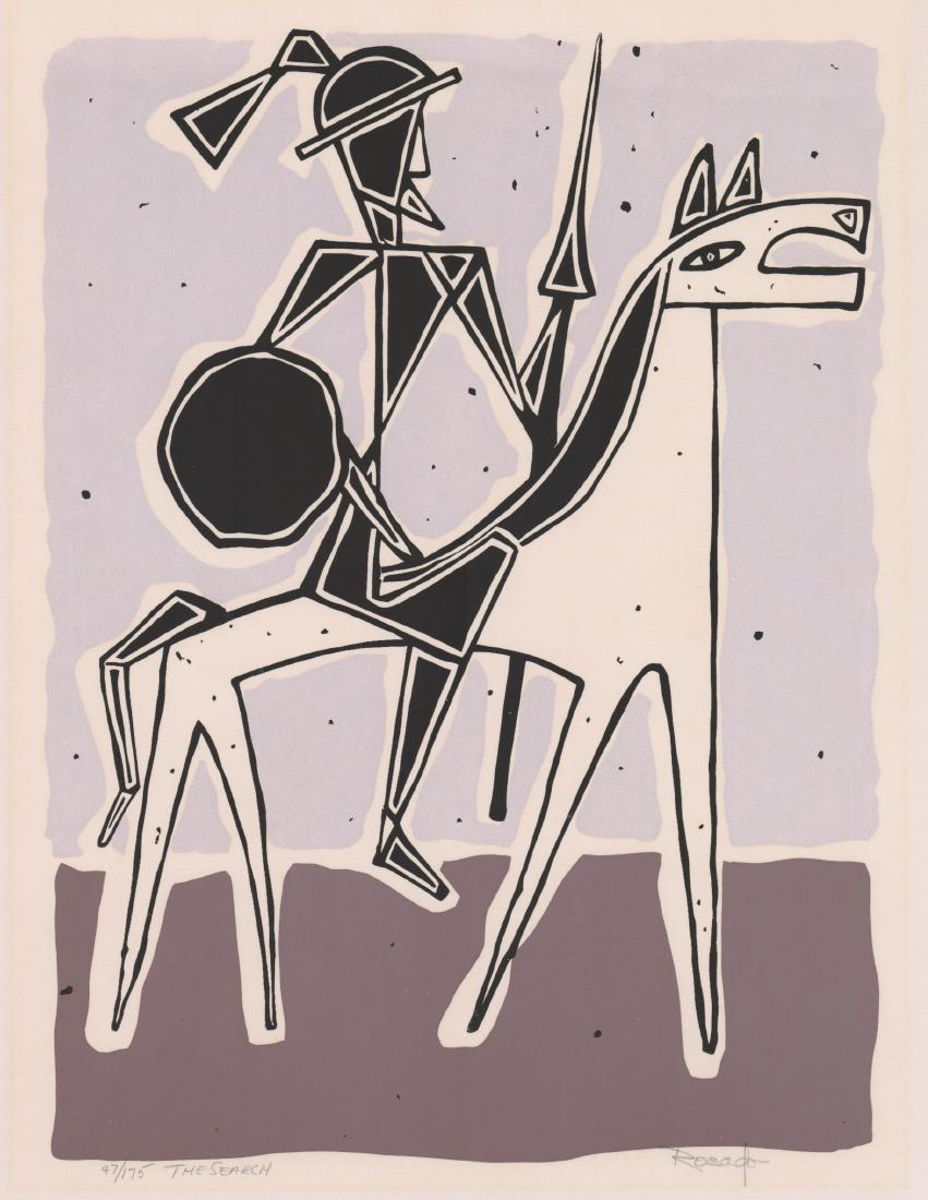 Julio Rosado (Puerto Rico 1922-2008) Serigraph: Julio Rosado (Puerto Rico 1922-2008) signed serigraph. Signed in pencil "Rosado" lower right. Numbered and titled "47/175 The Search" in pencil lower left. Measures 18" x 13" (sheet size). Very good c