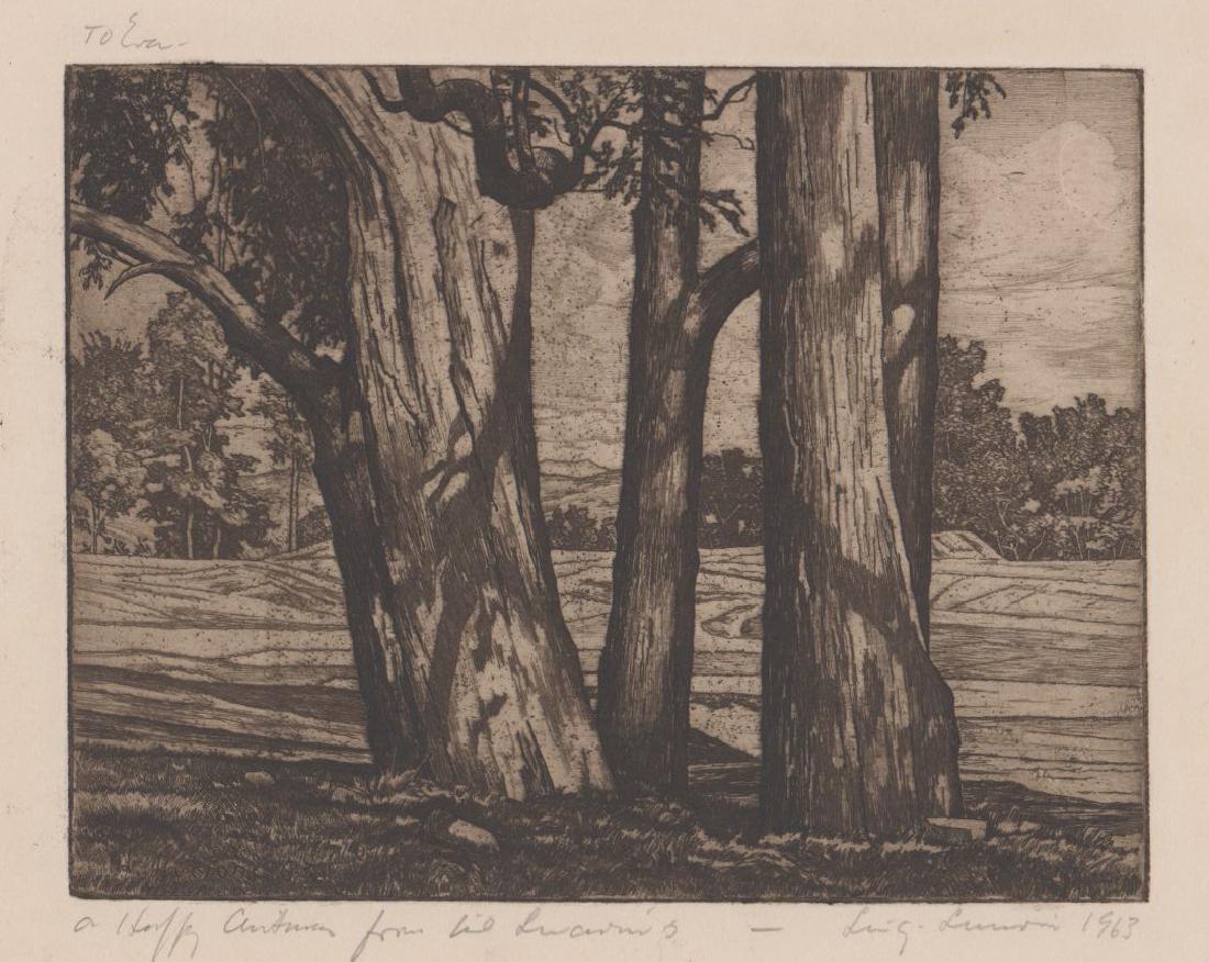 Luigi Lucioni Etching [Trees and Meadow] (1 of 4)