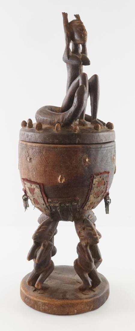 African Carved Wood Covered Figural Vessel (1 of 6)