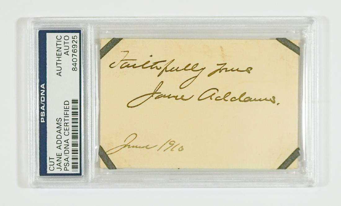 Jane Addams (American Activist) Cut PSA/DNA: Jane Addams (American Activist 1860-1935) cut signature. Authenticated and encapsulated by PSA/DNA. We ship all items from this auction in-house and gladly combine shipping.