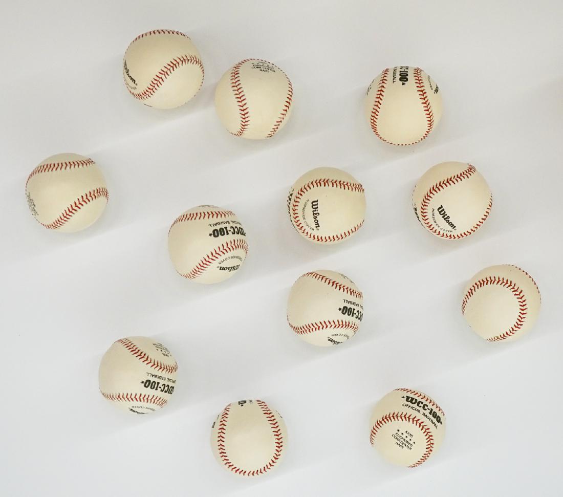 One Dozen Vintage Wilson WCC-100 Baseballs MIB: One dozen vintage Official West Coast Conference WCC-100 baseballs, Mint in Box. Great for your baseball collection or for having signed by retired players! A very high quality horsehide baseball. We 