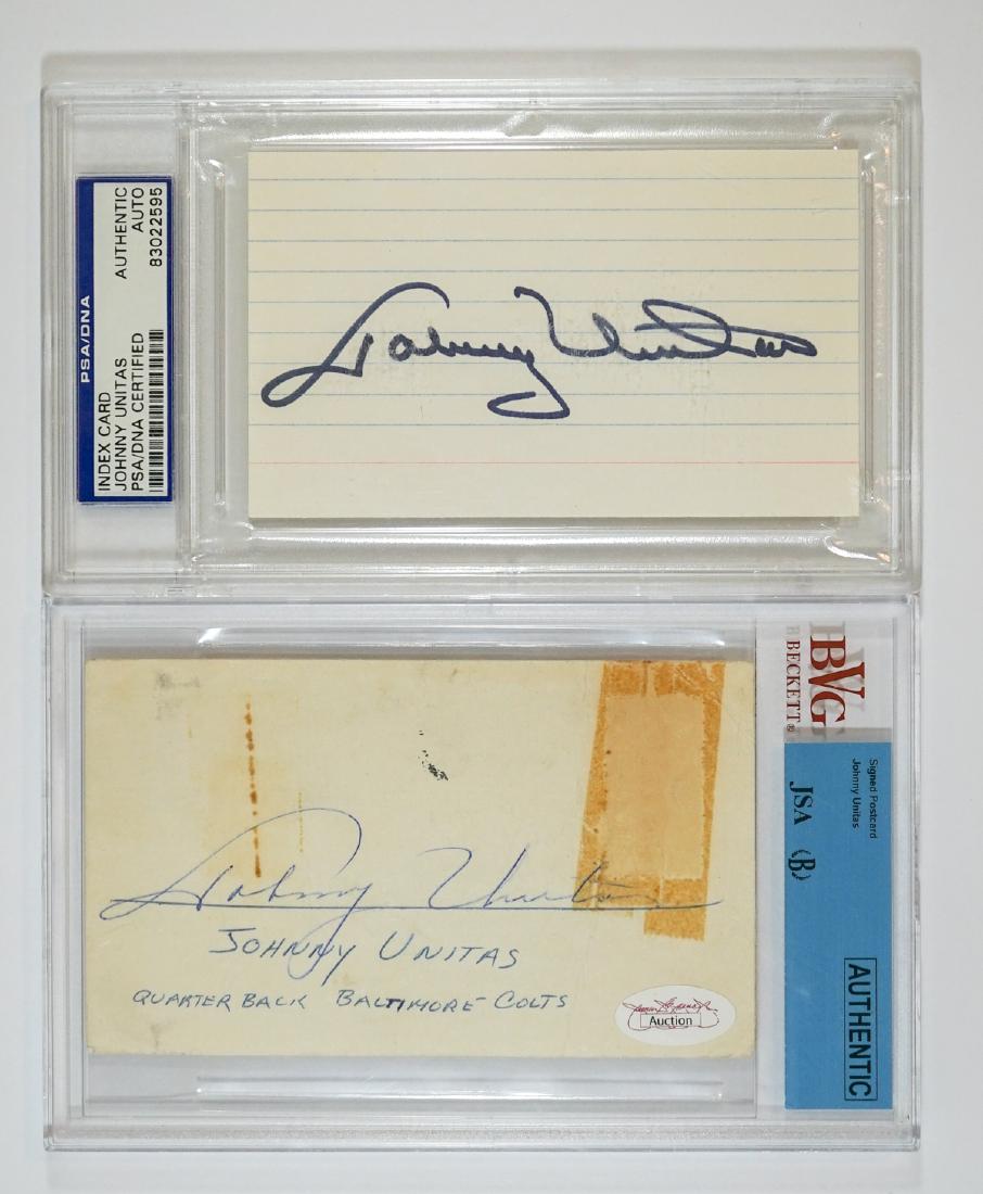 Two Johnny Unitas Signed Index Card, Postcard (1 of 2)