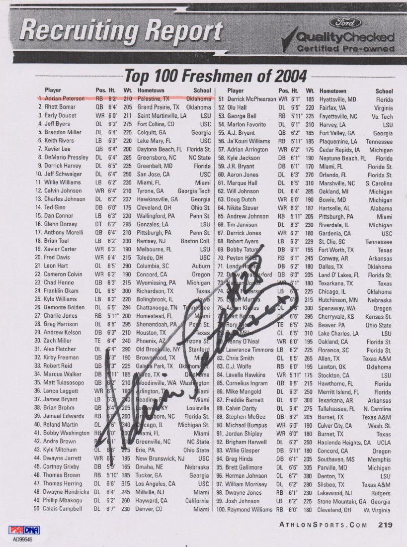 Adrian Peterson Signed Recruiting Report PSA/DNA (1 of 3)