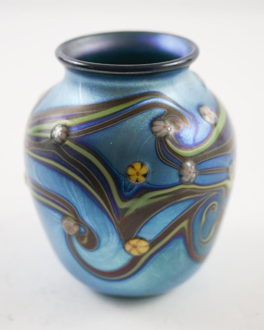 Orient and Flume Small Art Glass Vase, 1978: Orient and Flume signed and dated 1978 small art glass vase. Measures 3.25" tall. Excellent condition with no cracks, chips or repairs. We ship most items from this auction in house and gladly combine