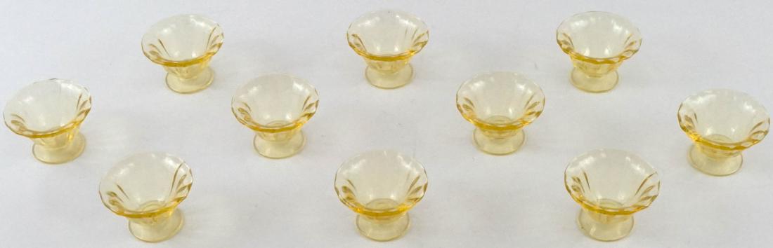 Yellow Fairfax Open Salt Cellars, Set of Ten: Ten yellow Fairfax open salt cellars. They measure 1 1/2" x 2 3/8". Only one is damaged, the remaining nine are in excellent condition. We ship most items in-house with the exception of furniture, lar