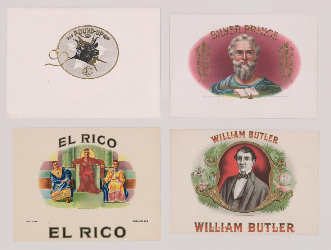 Group of Twenty-Four Cigar Box Labels: From a lifelong collection is this group of twenty-four cigar box labels. Most measure approximately 6" x 9" or larger. Excellent condition. Loose, unframed and not glued or mounted. We ship most item