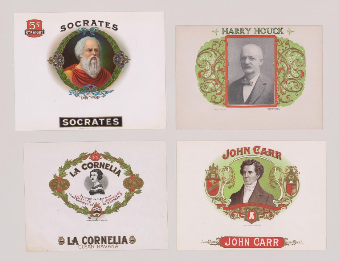 Group of Twenty-Four Cigar Box Labels: From a lifelong collection is this group of twenty-four cigar box labels. Most measure approximately 6" x 9" or larger. Excellent condition. Loose, unframed and not glued or mounted. We ship most item