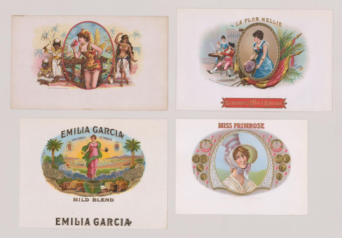 Group of Twenty-Four Cigar Box Labels: From a lifelong collection is this group of twenty-four cigar box labels. Most measure approximately 6" x 9" or larger. Excellent condition. Loose, unframed and not glued or mounted. We ship most item