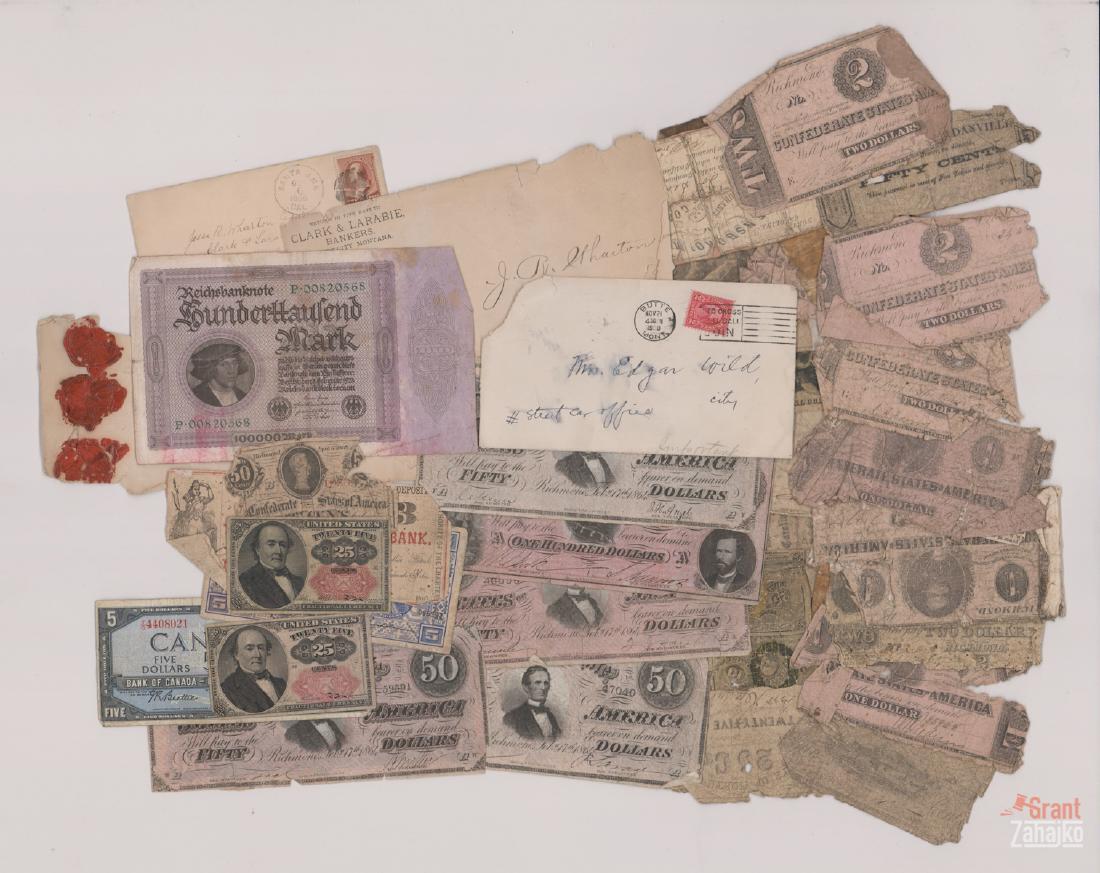 Group of Antique Paper Money: An estate group of antique currency, notes and other in assorted conditions. We ship most items from this auction in house and gladly combine shipping.