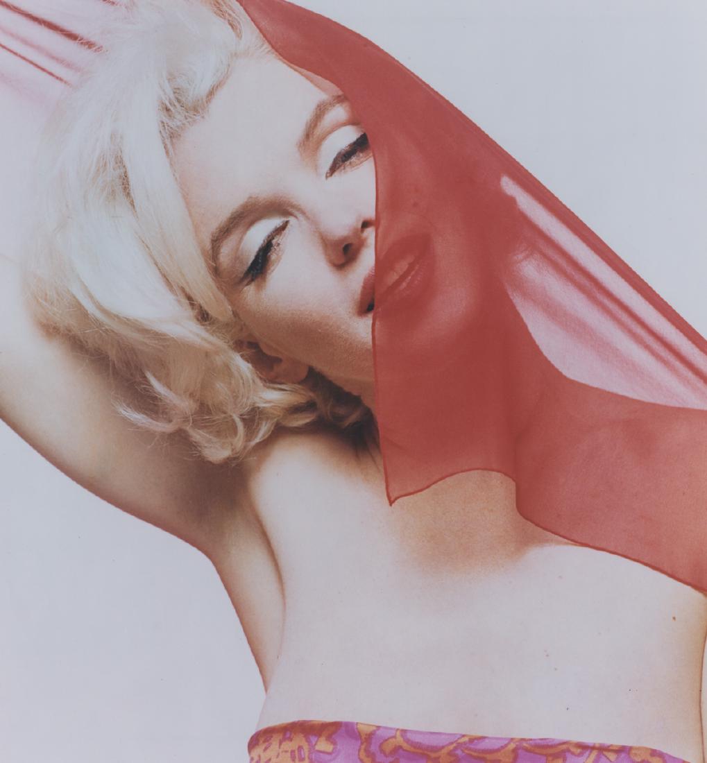 Marilyn Monroe Photographed by Bert Stern: Marilyn Monroe photographed by Bert Stern. Au foulard rouge, red scarf, the last sitting , 1962. Measures 20" x 16". Unsigned, near mint condition. Unframed, loose and not glued or mounted. Provenance