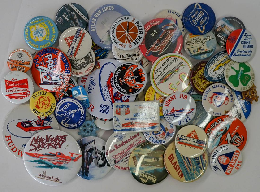 Group of (54) Hydroplane Racing & Seafair Buttons (1 of 1)