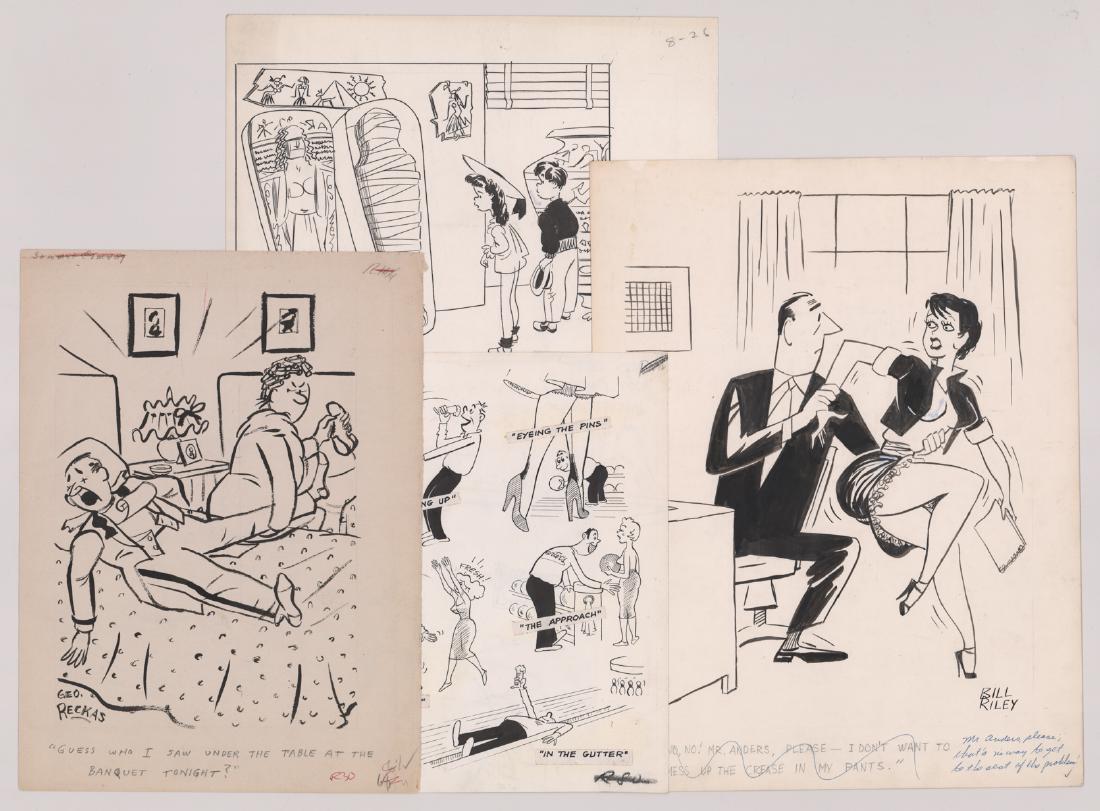 Four Single Panel Gag Comic Strip Original Art (1 of 9)