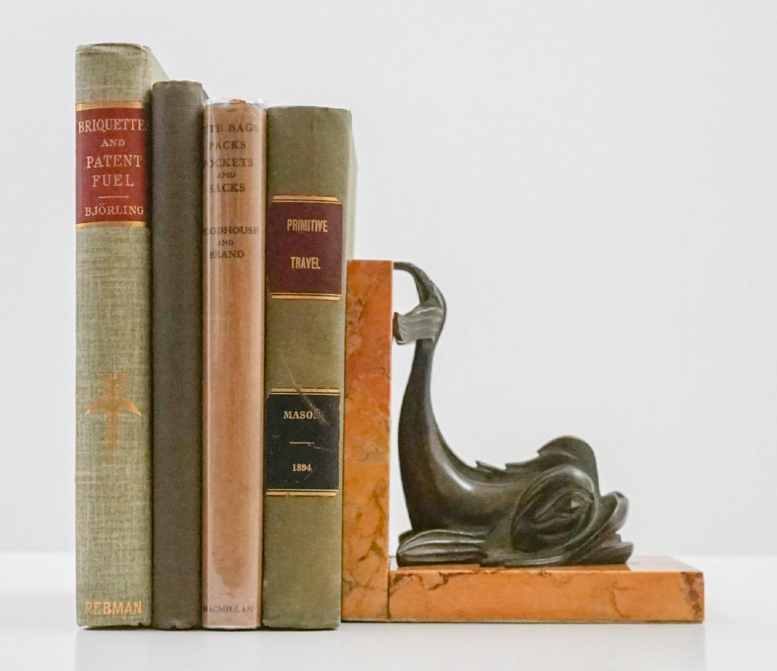 Group of Four Antique History and Industry Books: Group of Four Antique History and Industry Books. Includes: Briquettes and Patent Fuel by Philip R. Bjorling; Primitive Travel and Transportation by Otis Tufton Mason; Jute Bags, Oacks, Pockets and Sa