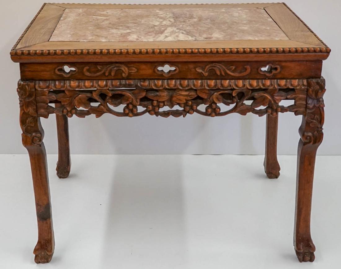 Antique Signed Chinese Carved Marble Top Table (1 of 10)
