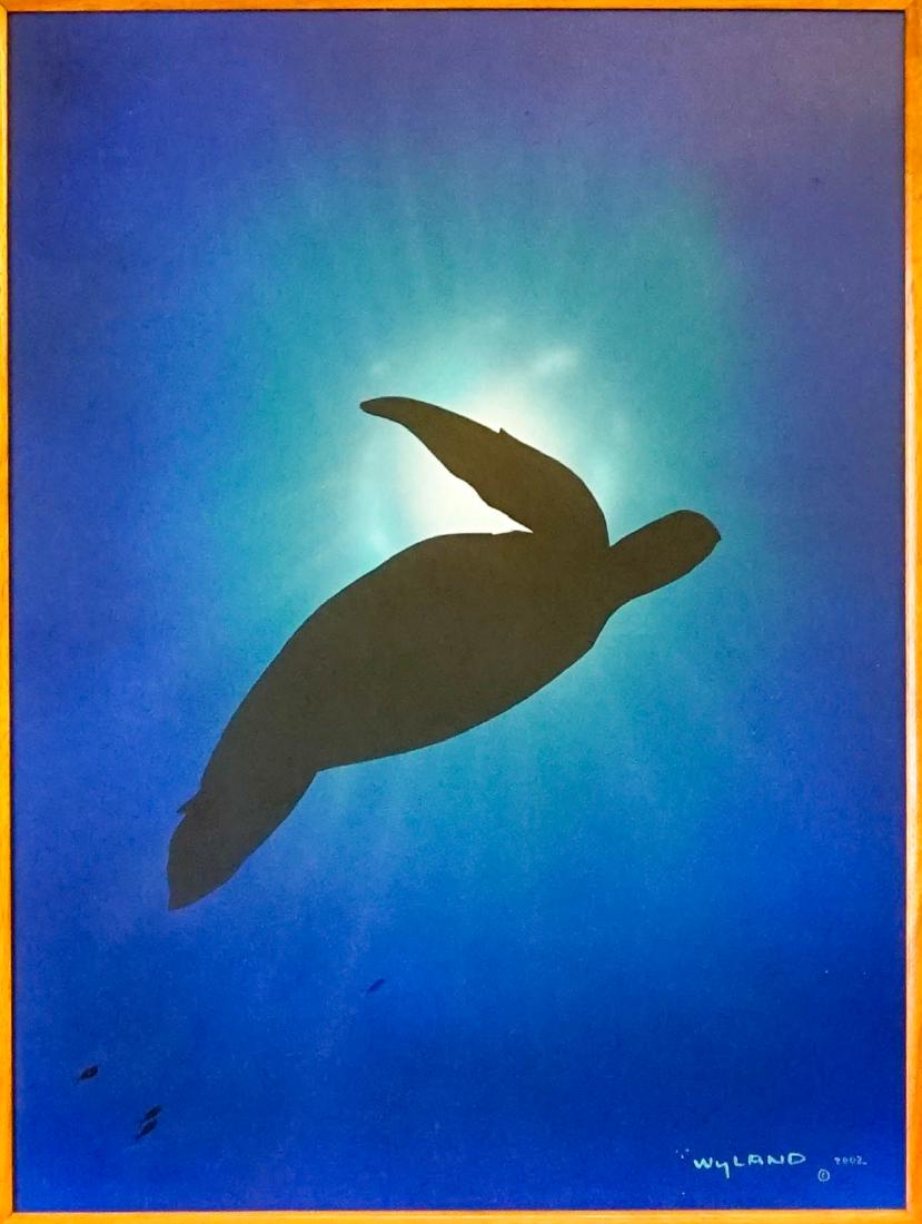 Robert Wyland Original Oil Painting: Robert Wyland large original oil painting on board. Measures 24" x 18" and is gallery framed measuring 36.5" x 30.5" framed. Excellent condition with no evidence of inpainting, repairs or restoration.