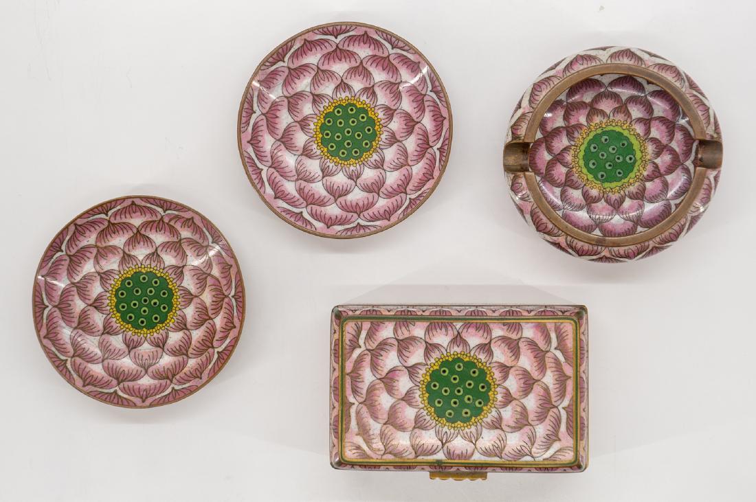 Chinese Cloisonne Lotus Flower Design Smoke Set (1 of 8)