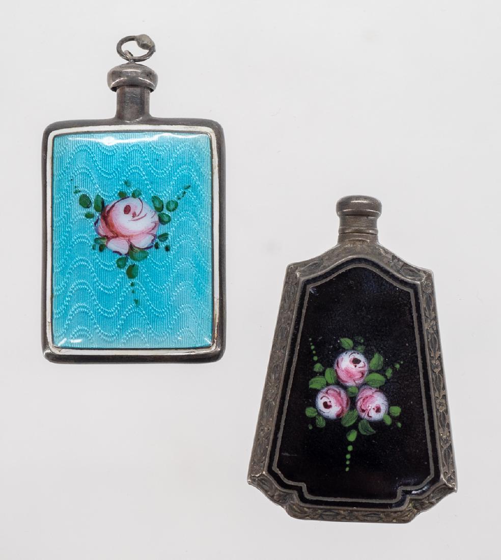 Two Antique Sterling and Enamel Perfume Bottles (1 of 2)