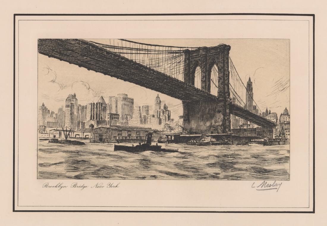 L. Meslay Signed Print of Brooklyn Bridge (1 of 4)