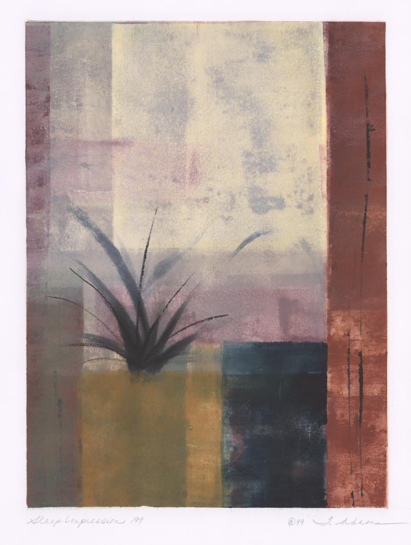 Tracey Adams Monoprint: Tracy Adams monoprint. "Sleep Impression 199", 1999. Measures 15.5" x 11.5" image size and 30" x 22" sheet size. Ex/Ex+ condition. Unframed, loose and not glued or mounted. Provenance: Formerly in the
