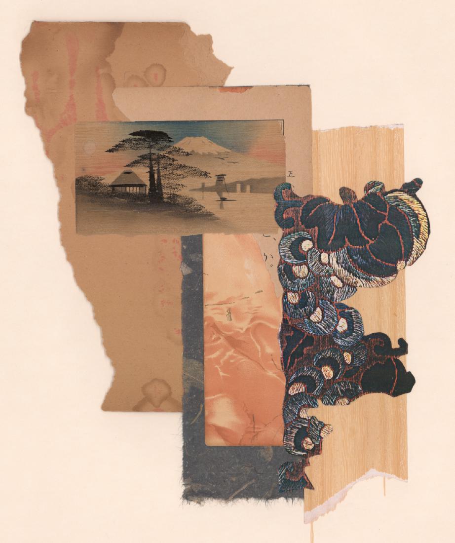 Mary Ellen Long Collage: Mary Ellen Long collage. "Reflection", 1999. Measures 30" x 22" sheet size. Excellent condition. Unframed, loose and not glued or mounted. Provenance: Formerly in the collection of The General Electri