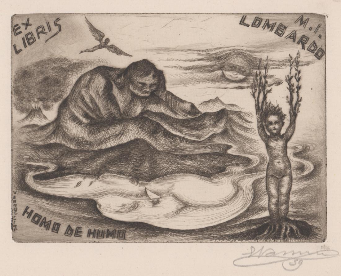 Enrico Vannuccini Etching, Ex Libris for Lombardo (1 of 4)