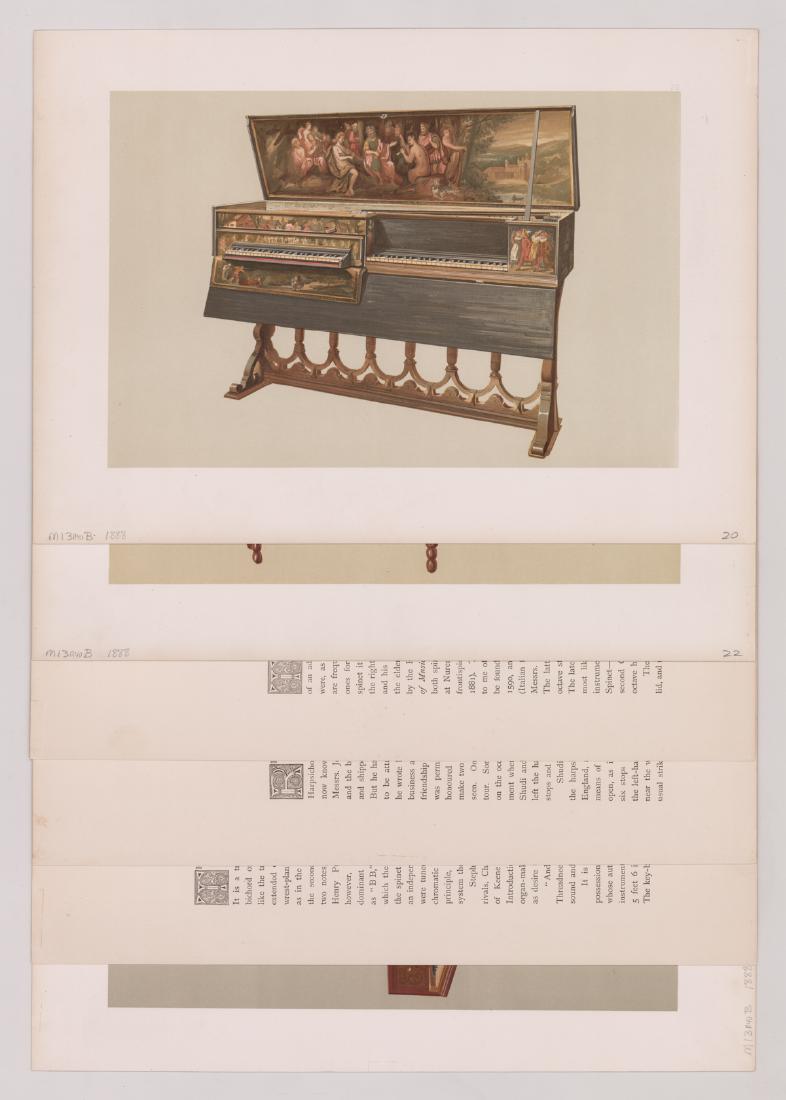 Musical Instruments Color Plates 1888: Musical Instruments, Historic, Rare and Unique. Illustrated by William Gibb. Group of Three. The selection, introduction and descriptive notes by A. J. Hipkins, F.S.A. Lond. Plates include: Double Spi